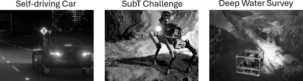 (a) Robots in the dark with onboard light sources