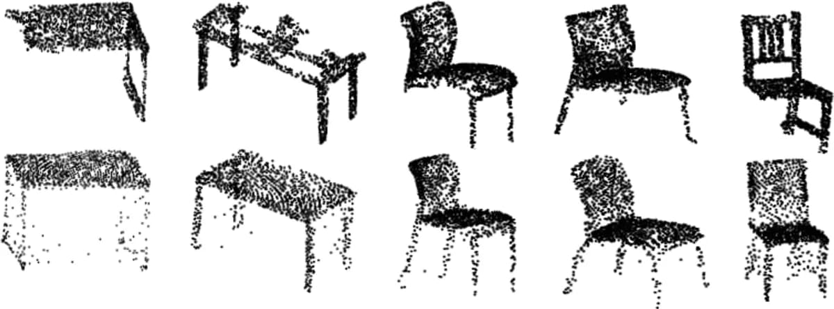 Fig. 9: Completion on real-world point clouds from ScanNet. Top row: input partial point clouds. Bottom row: complete point clouds generated by ours.
